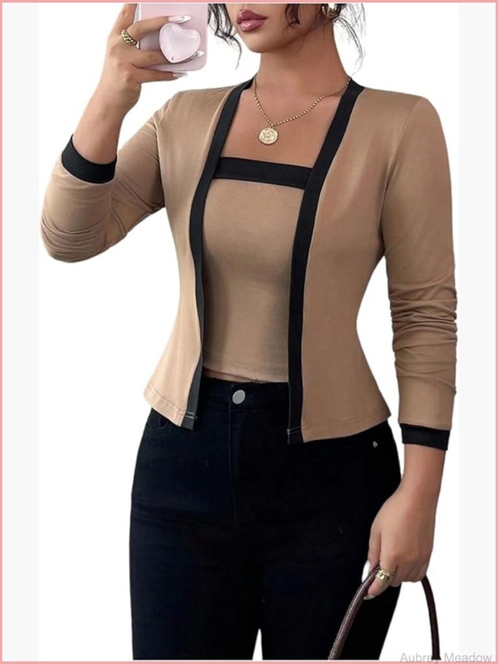 2 Piece Cardigan & Camisole Set Long Sleeve Open Front